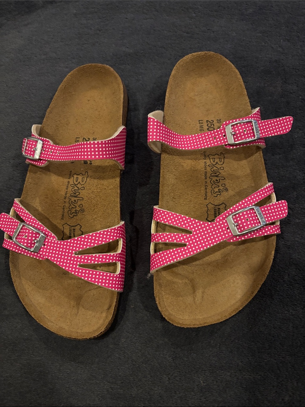 Women's Pink Polka Dot Adjustable Strappy Sandals birki’s Birkenstocks BRAND NEW